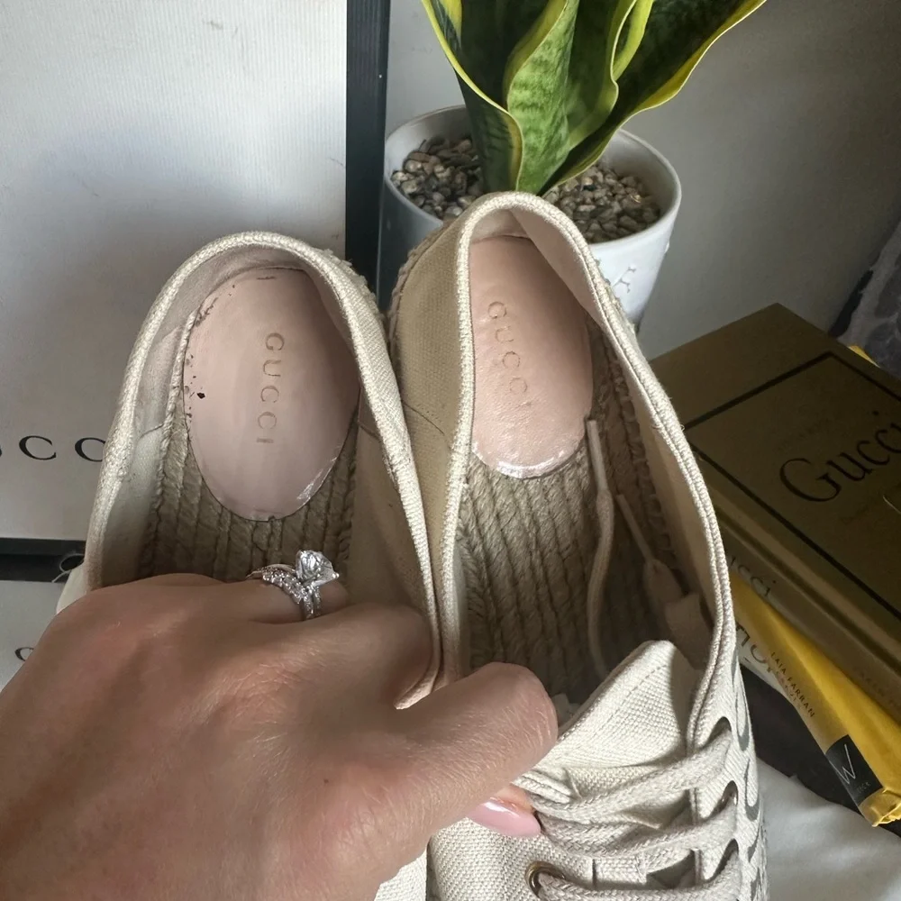 Gucci Lillibeth Lace Up Platform Espadrilles Canvas Shoes - Picture 6 of 10